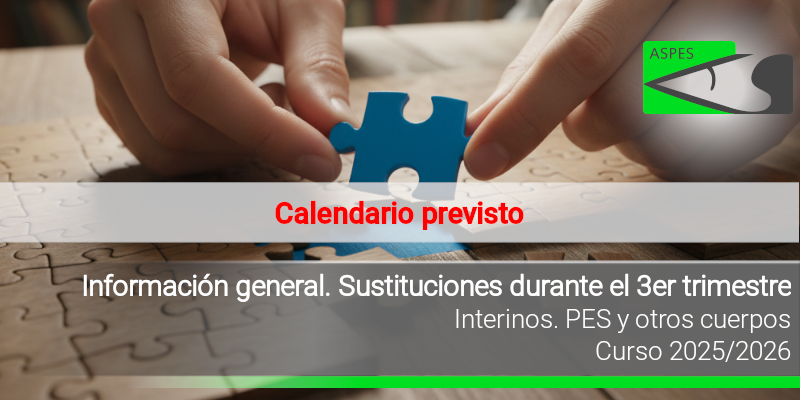 Interinos PES y otros cuerpos: Curso 2025-2026. Sustituciones durante el tercer trimestre del curso escolar