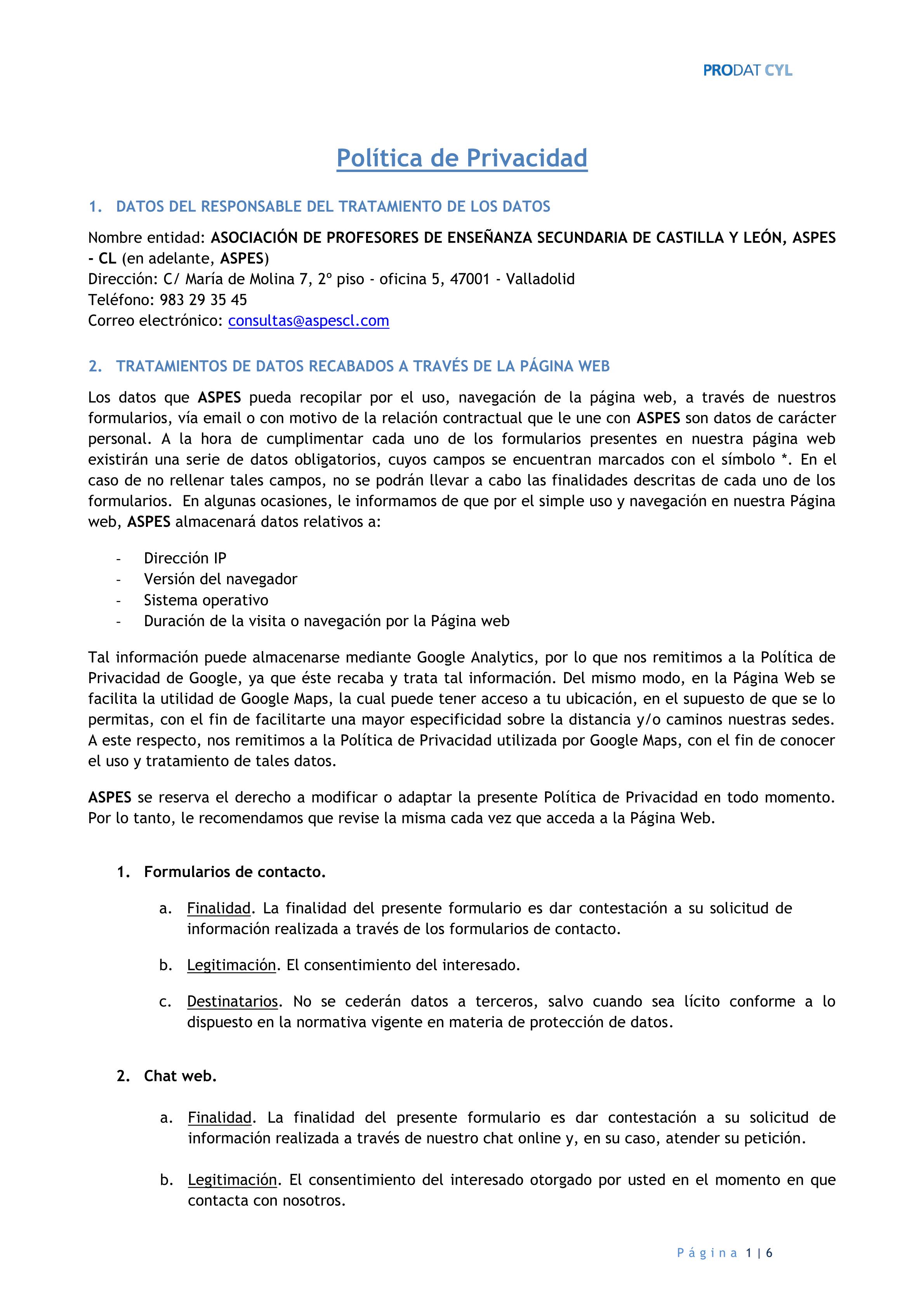 Política de privacidad ASPES 2025 1